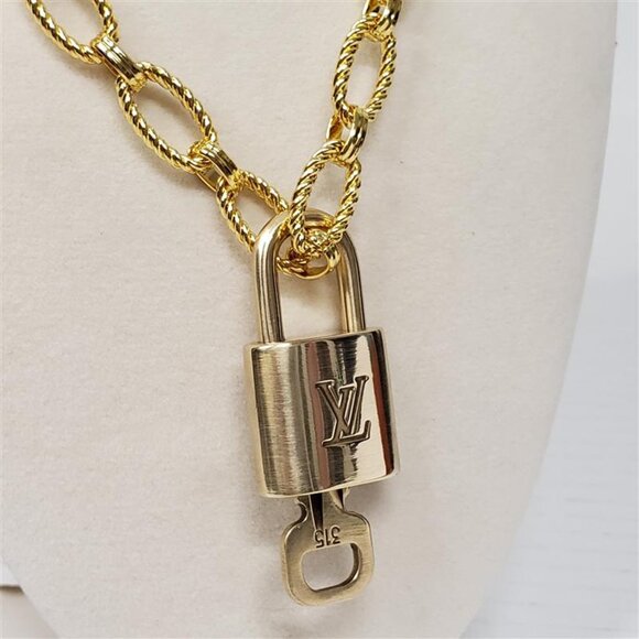 Authentic Louis Vuitton Gold Padlock w/ unbranded Geometry Stainless Steel Chain - Picture 8 of 14